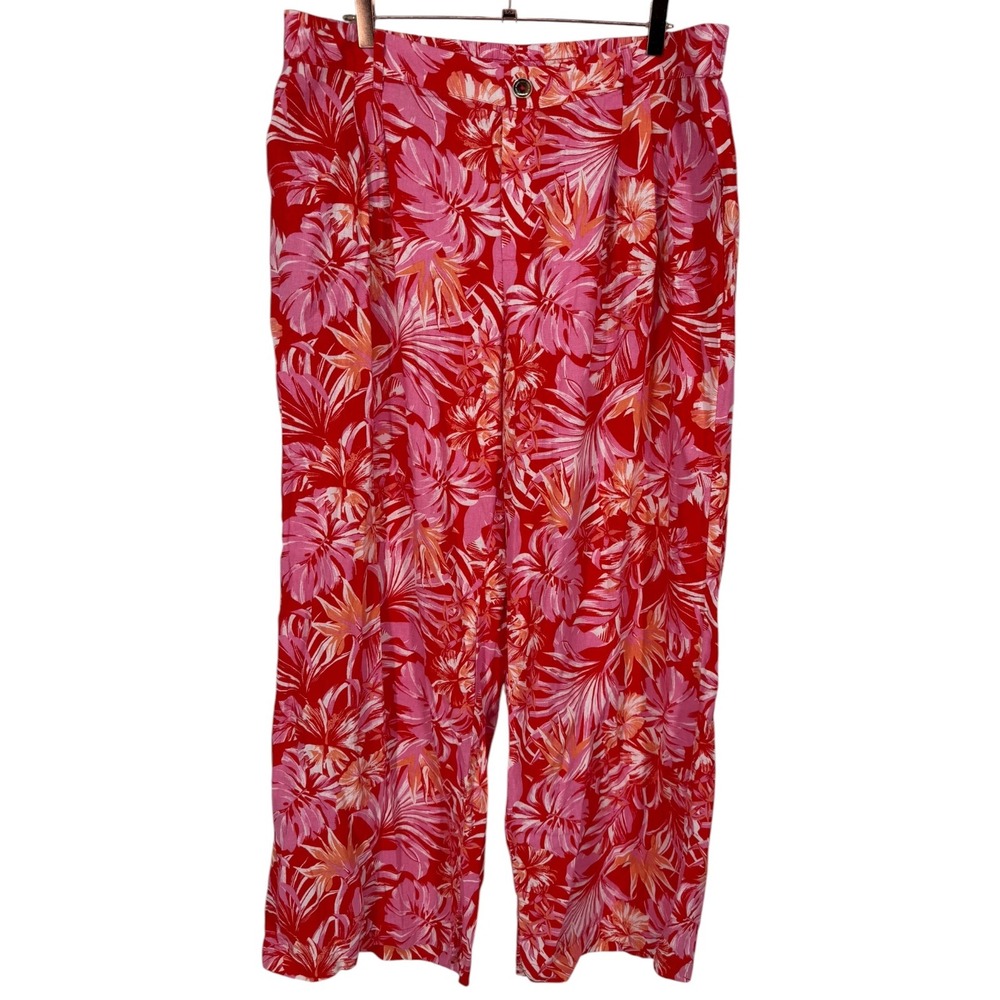 Marc New York Tropical Floral Linen Blend Wide Leg Pants Size XL Resortwear
